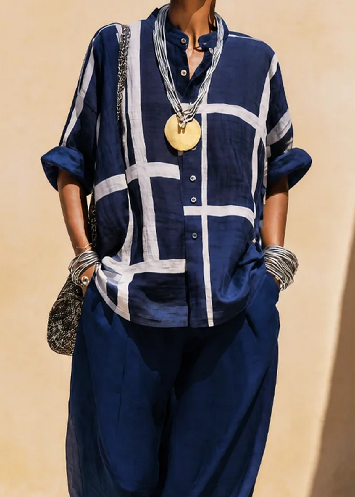 Navy Relaxed Shirt and Casual Trouser Set