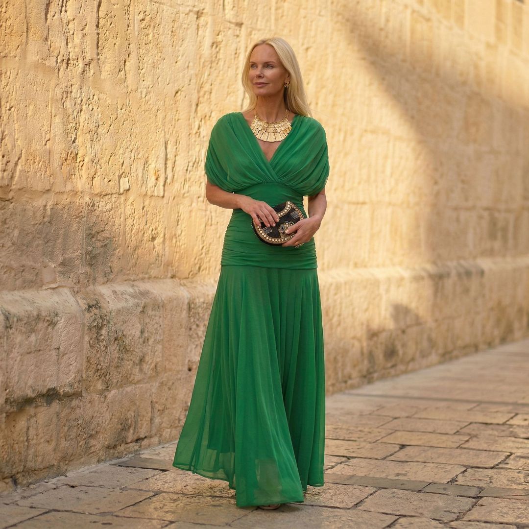 Sienna | Elegant Pleated Green Maxi Dress