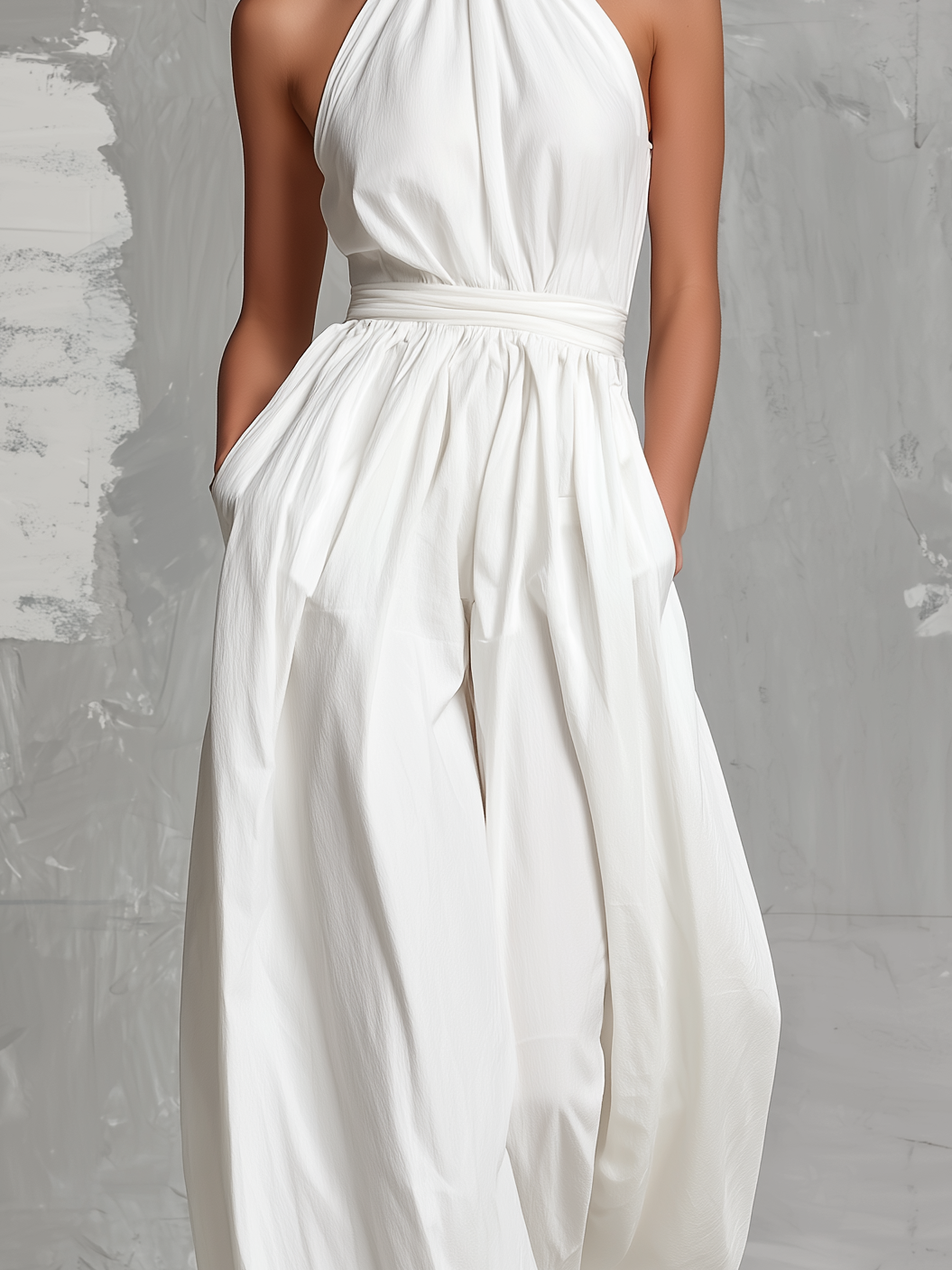 Zoltán | Elegant Sleeveless White Woven Jumpsuit