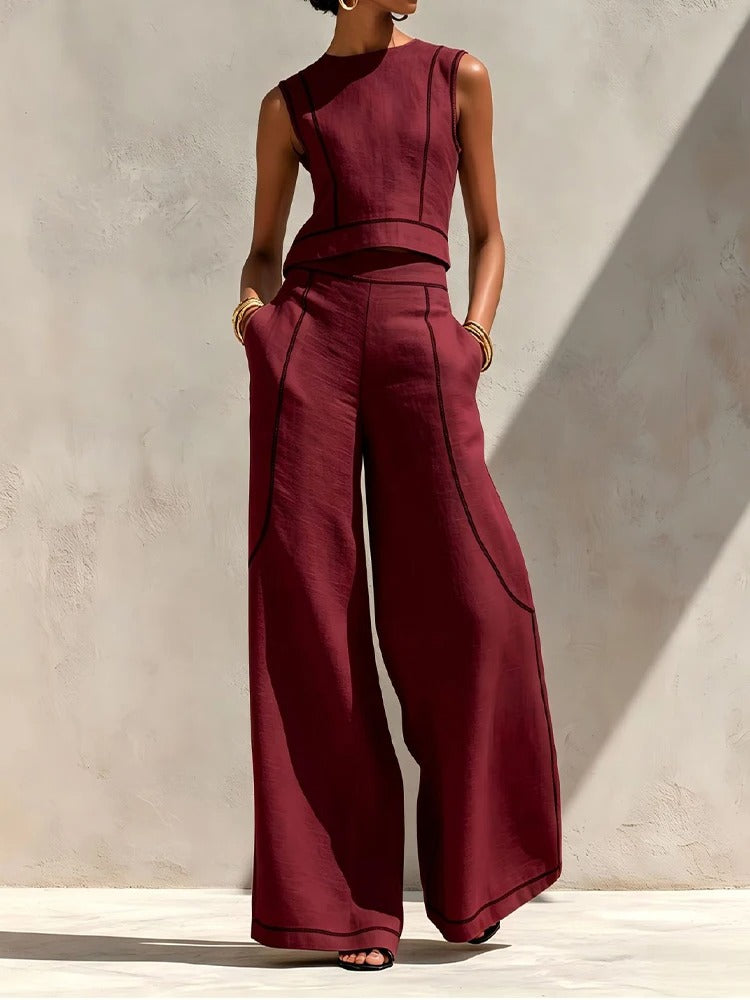 Ines | Two-Piece Palazzo Set with Contrast Trims