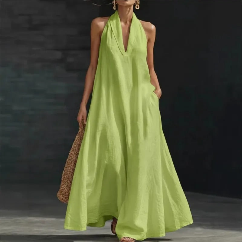 Clara | Cotton-Linen Halter Maxi Dress