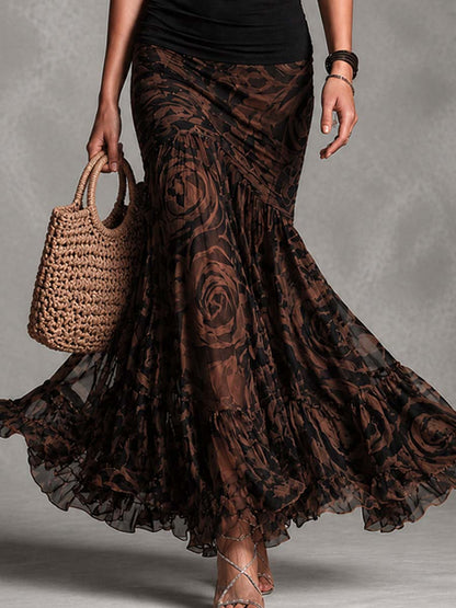 Sabine | Black Top and Printed Mesh Skirt Set