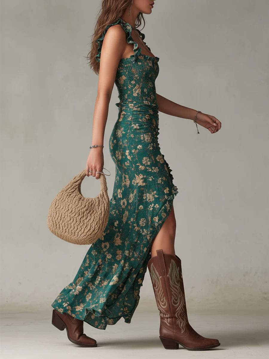 Coralie | Bohemian Printed Maxi Dress with Ruffled Cuffs