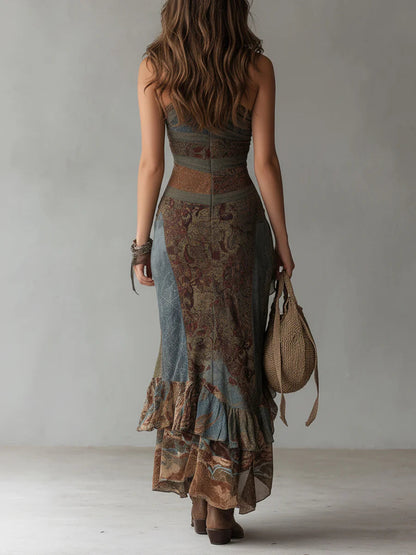Harriet | Printed One-Shoulder Maxi Dress with Side Slit