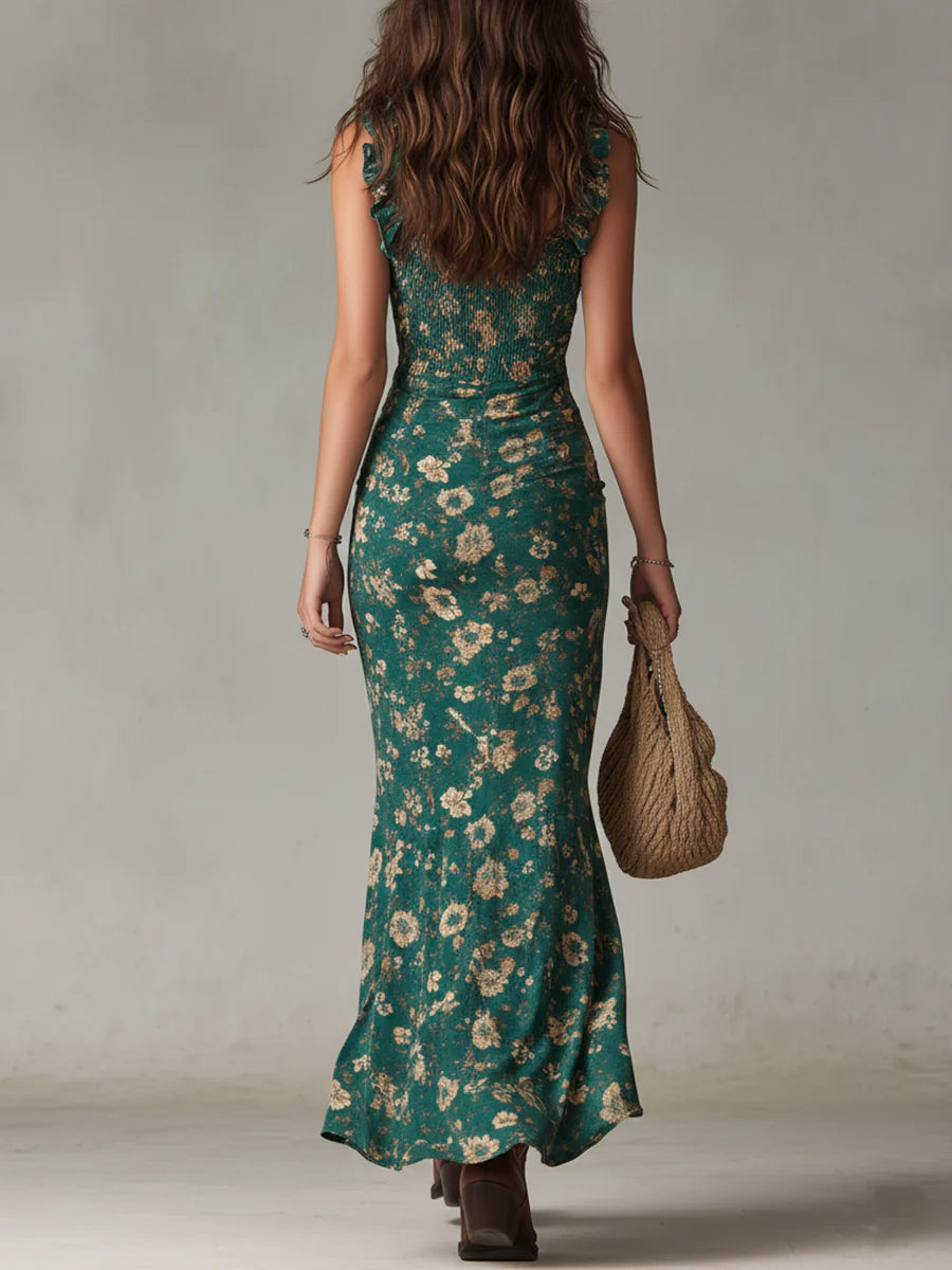 Coralie | Bohemian Printed Maxi Dress with Ruffled Cuffs