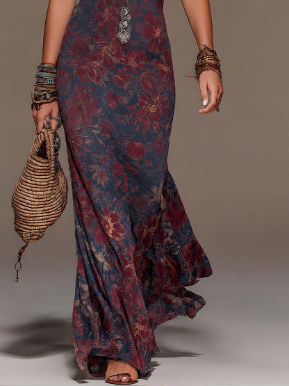 Liora | Lace Halterneck Floral Fishtail Maxi Dress