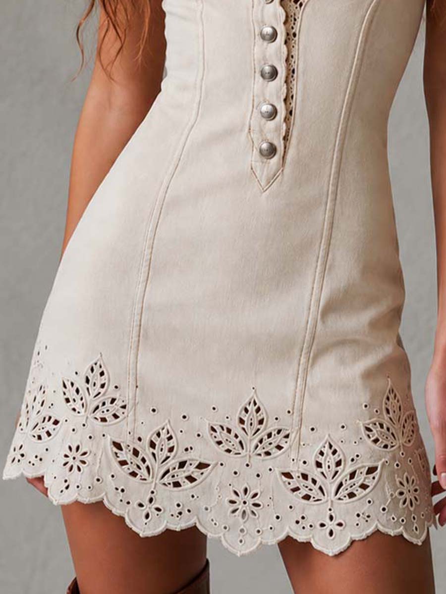 Vintage Pure Cotton Mini Dress with Broderie Trim