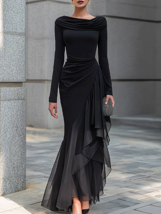 Isla | Off-Shoulder Cowl Neck Long Sleeve Maxi Dress