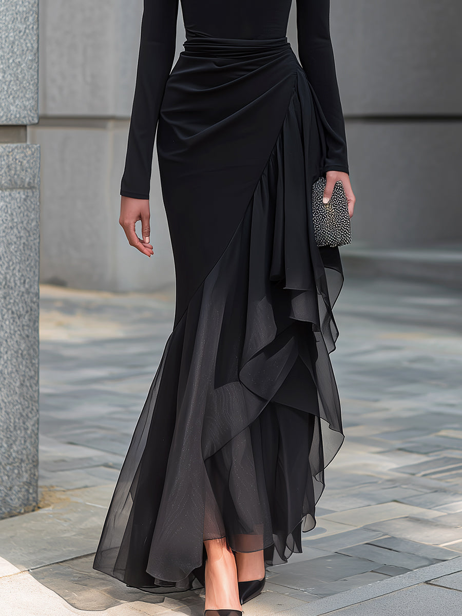 Isla | Off-Shoulder Cowl Neck Long Sleeve Maxi Dress