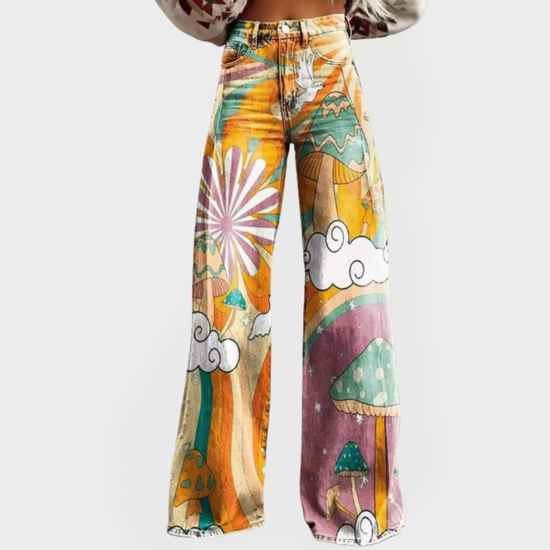 Romina | Psychedelic Mushroom Print Jeans