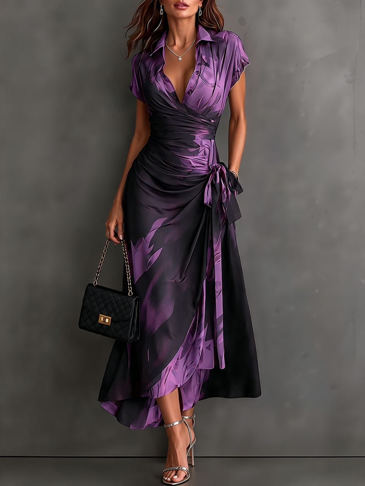 Wren | Collared Wrap Midi Dress with Tie Waist