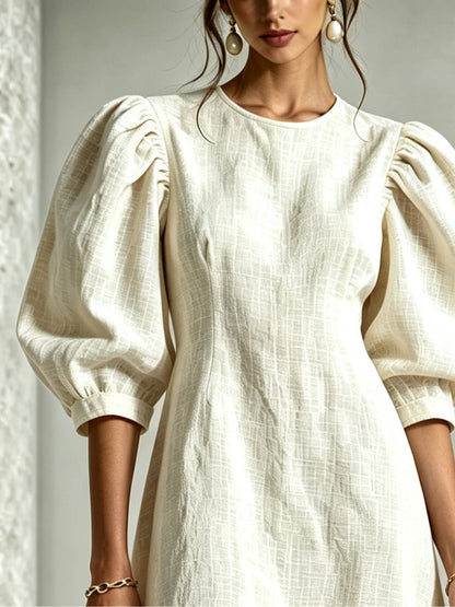 White Cotton-Linen Mini Dress with 3D Ruffle Sleeves