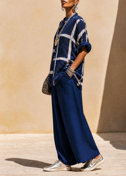 Navy Relaxed Shirt and Casual Trouser Set