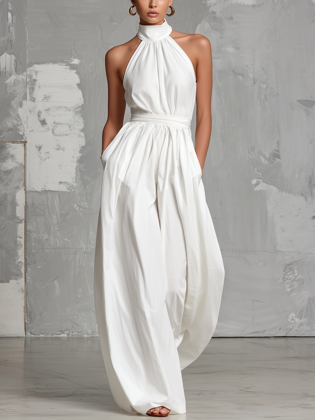 Zoltán | Elegant Sleeveless White Woven Jumpsuit