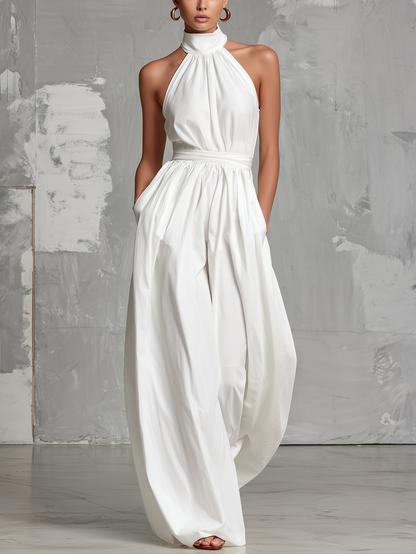 Zoltán | Elegant Sleeveless White Woven Jumpsuit