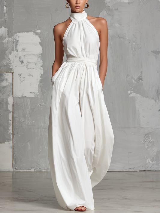 Zoltán | Elegant Sleeveless White Woven Jumpsuit