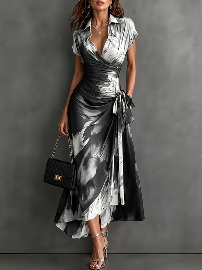 Wren | Collared Wrap Midi Dress with Tie Waist