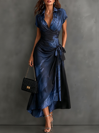 Wren | Collared Wrap Midi Dress with Tie Waist