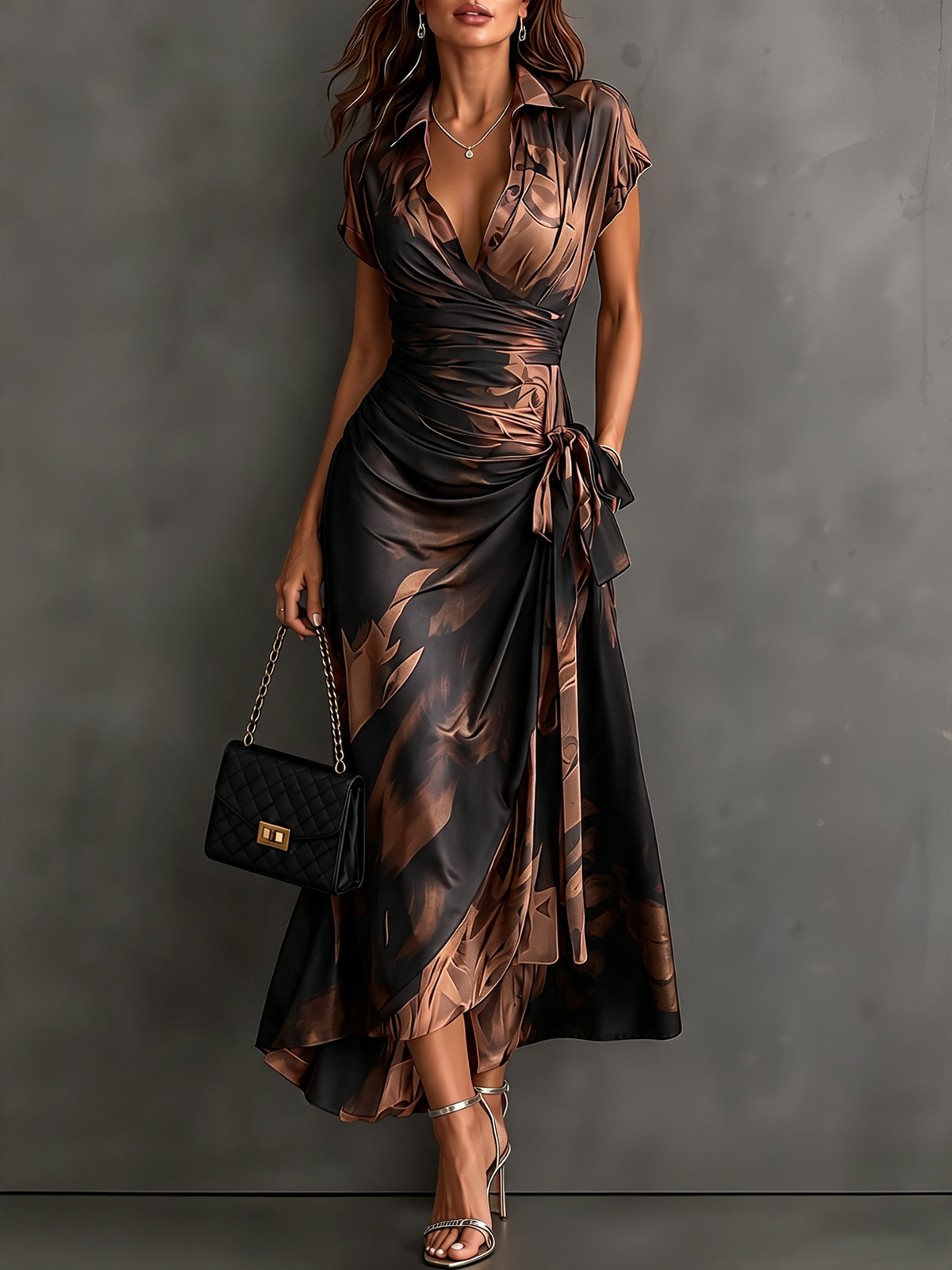 Wren | Collared Wrap Midi Dress with Tie Waist
