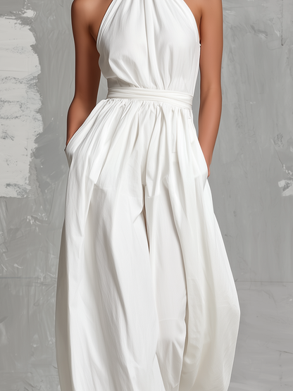 Zoltán | Elegant Sleeveless White Woven Jumpsuit