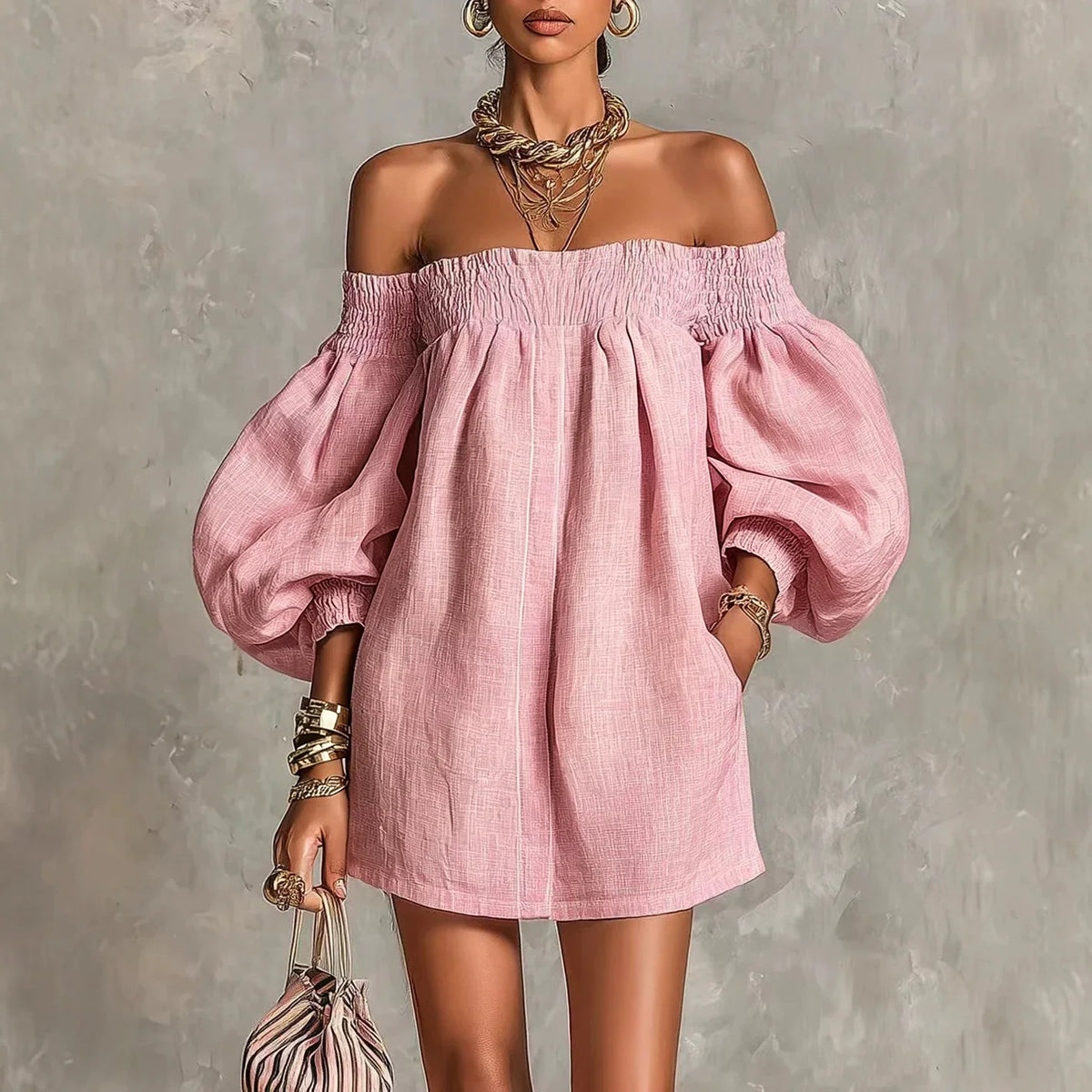 Pastel Pink Bohemian Mini Dress