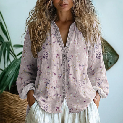 Leonie | Linen-Look Long Sleeve Button-Down Blouse