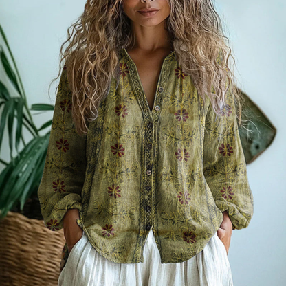Leonie | Linen-Look Long Sleeve Button-Down Blouse
