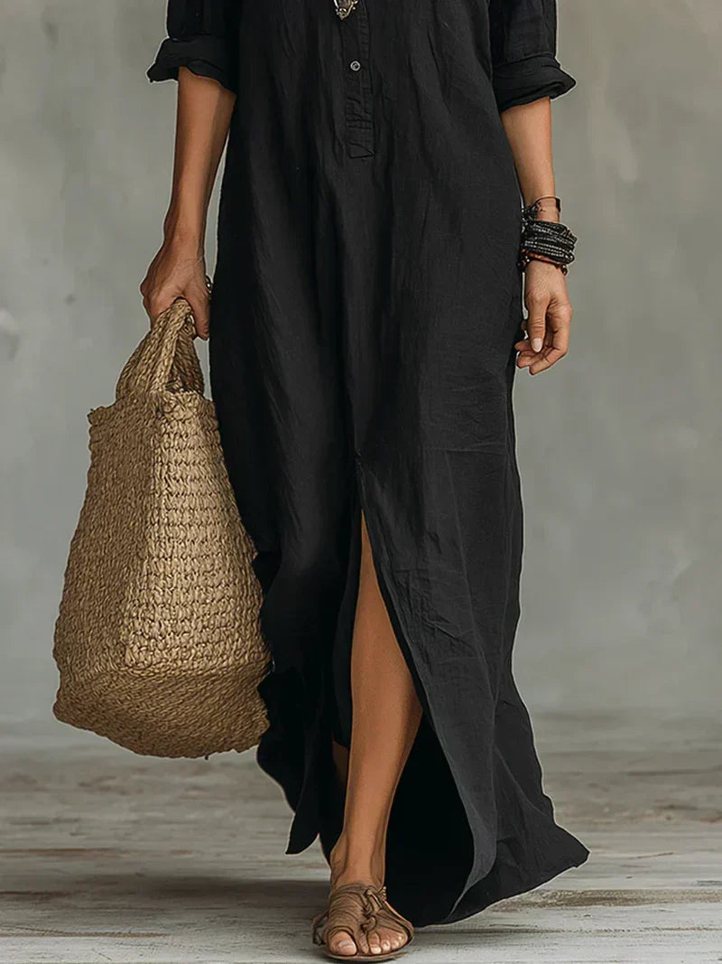 Céline | Voluminous Black Maxi Dress with Buttons