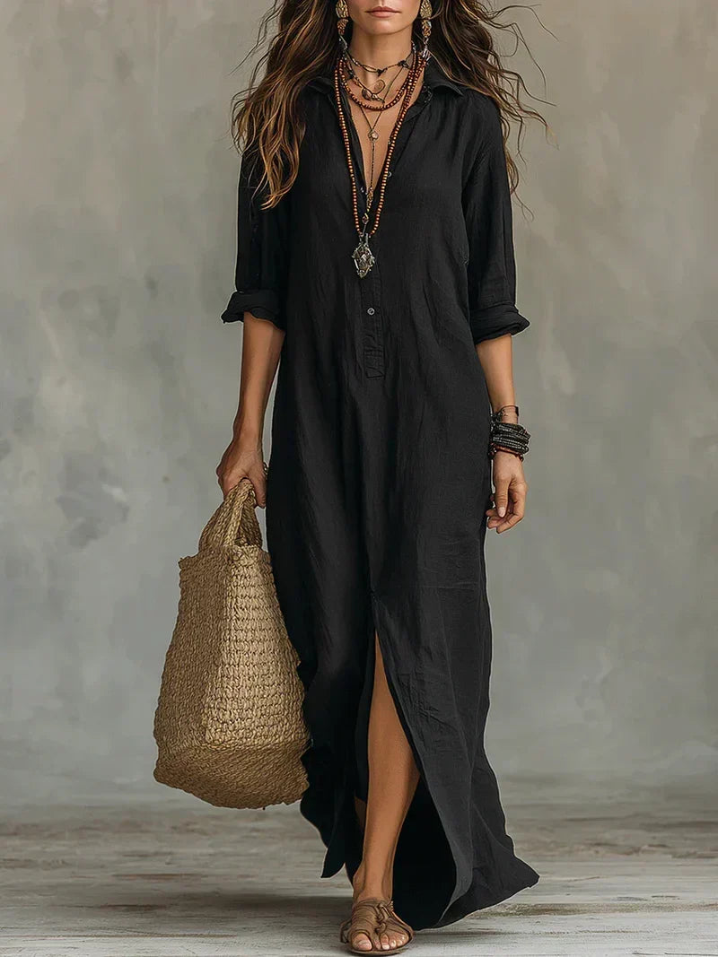 Céline | Voluminous Black Maxi Dress with Buttons
