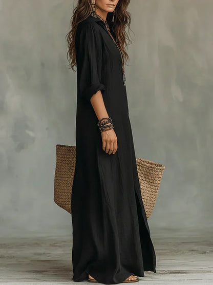 Céline | Voluminous Black Maxi Dress with Buttons