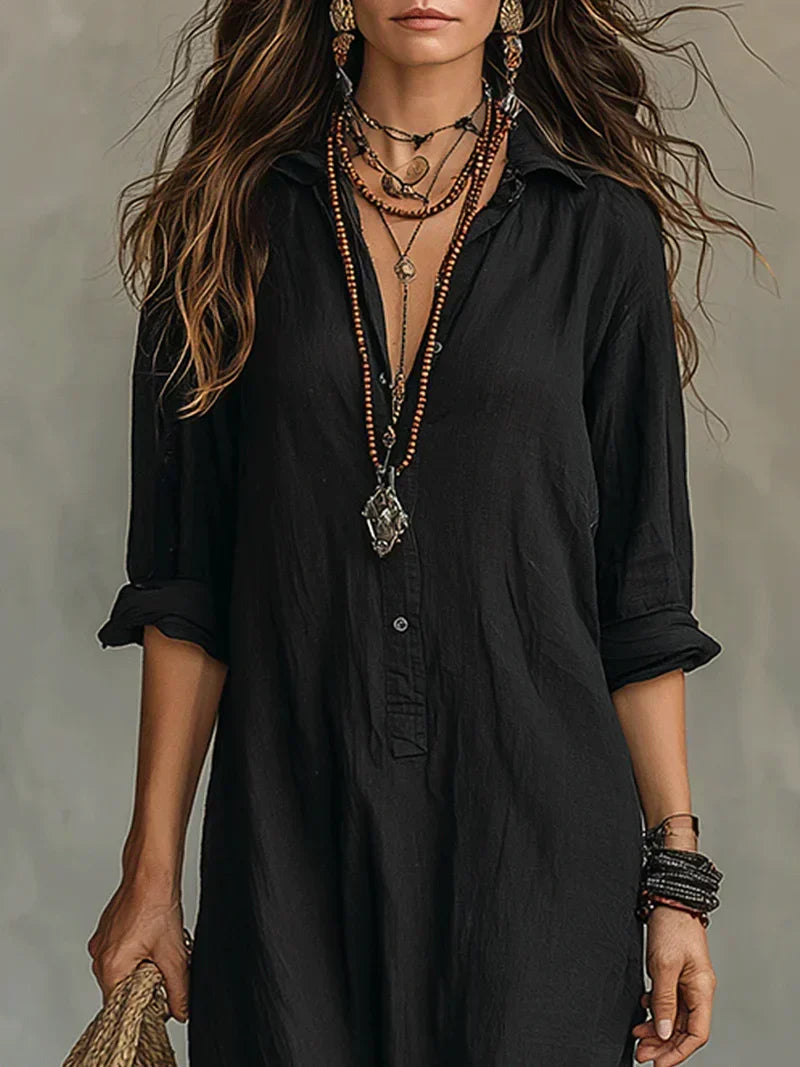 Céline | Voluminous Black Maxi Dress with Buttons