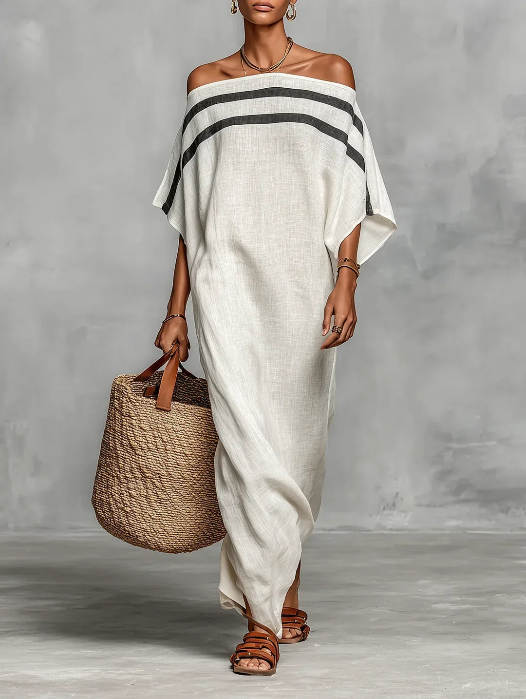 Naiara | Off-Shoulder Maxi Dress with Batwing Sleeves
