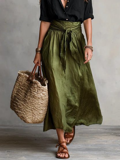 Vida | Elegant Two-Piece Set with Black Blouse and Midi Skirt