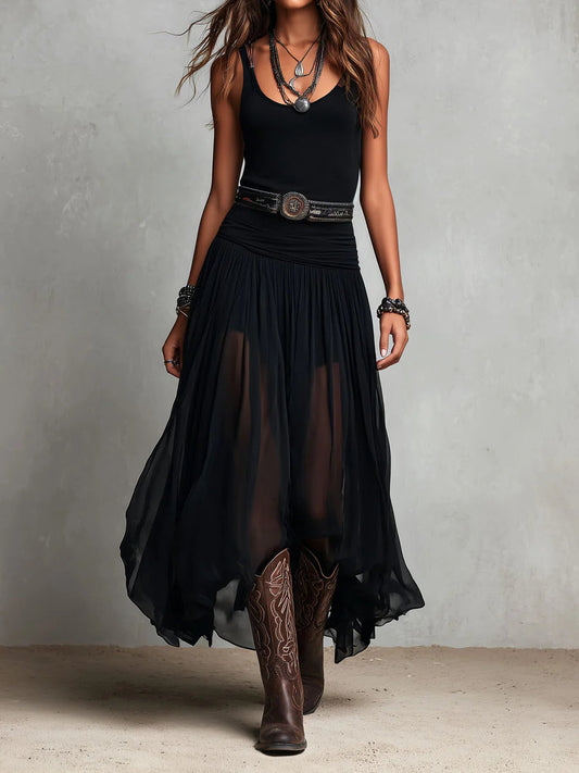 Thea | Sleeveless Maxi Dress with Sheer Tulle Skirt
