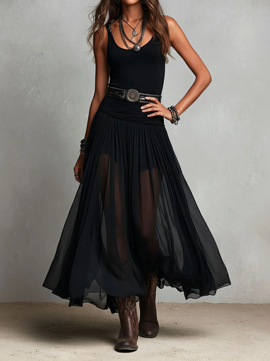 Thea | Sleeveless Maxi Dress with Sheer Tulle Skirt