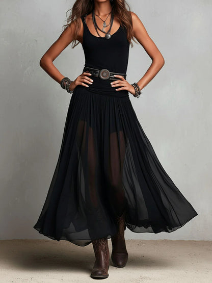 Thea | Sleeveless Maxi Dress with Sheer Tulle Skirt