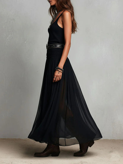 Thea | Sleeveless Maxi Dress with Sheer Tulle Skirt