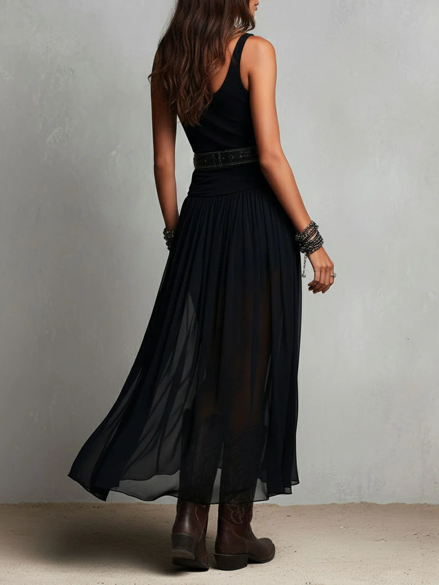 Thea | Sleeveless Maxi Dress with Sheer Tulle Skirt