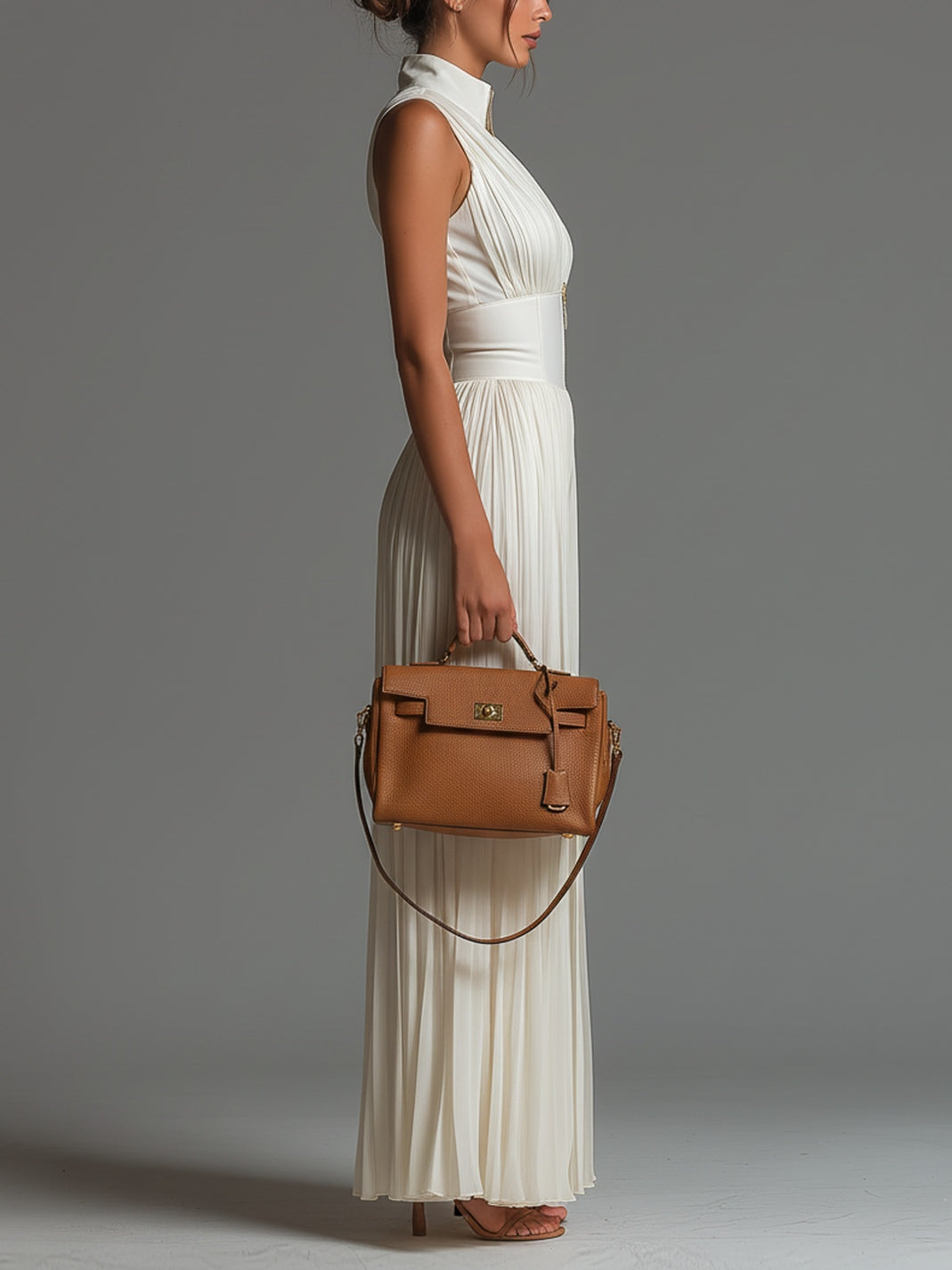 White Sleeveless Chiffon Jumpsuit with V-Zip and Pleated Wide Leg