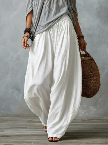 White Off-Shoulder Top and Flared Lantern Trouser Set