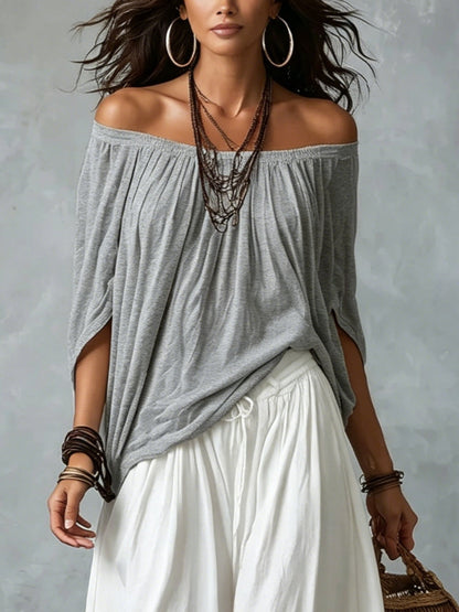 White Off-Shoulder Top and Flared Lantern Trouser Set