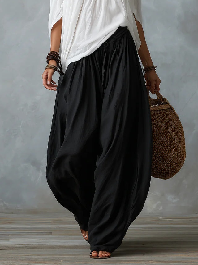 White Off-Shoulder Top and Flared Lantern Trouser Set