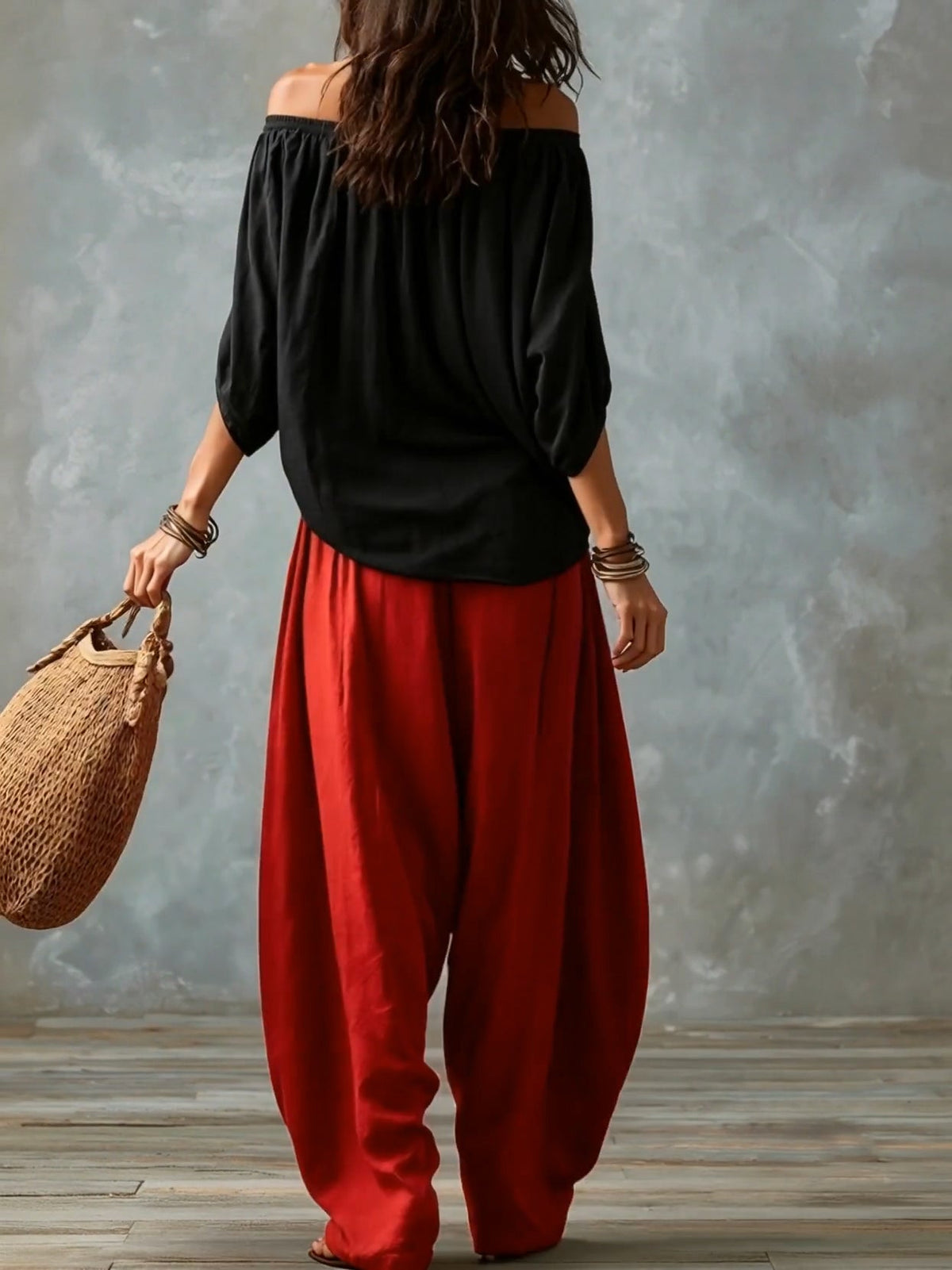 White Off-Shoulder Top and Flared Lantern Trouser Set