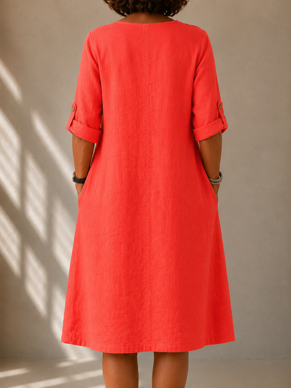 Evelyn | Flowing Midi Dress with V-Neck