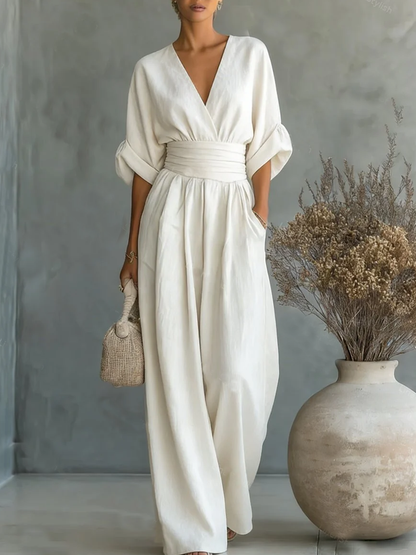 Elegant High-Waisted V-Neck Summer Jumpsuit