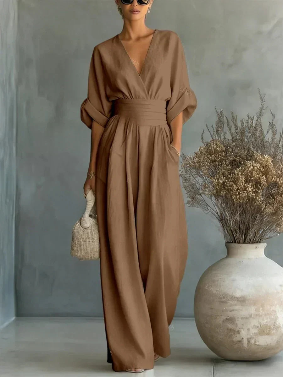 Elegant High-Waisted V-Neck Summer Jumpsuit