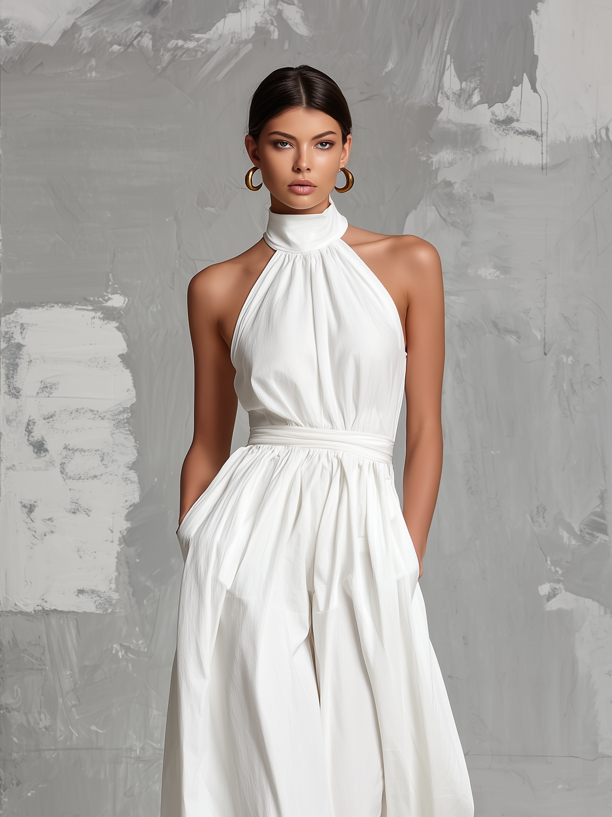 Zoltán | Elegant Sleeveless White Woven Jumpsuit