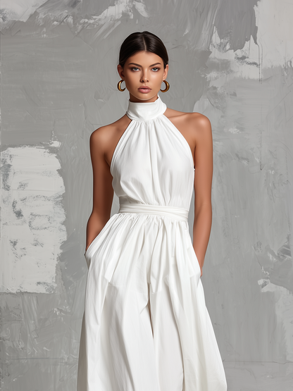 Zoltán | Elegant Sleeveless White Woven Jumpsuit