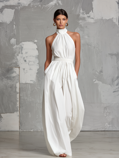 Zoltán | Elegant Sleeveless White Woven Jumpsuit
