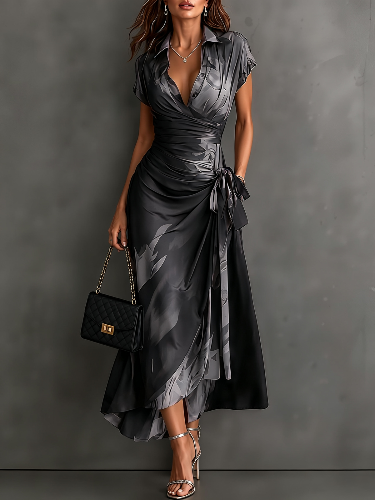 Wren | Collared Wrap Midi Dress with Tie Waist